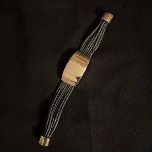 Bracelet with Black Rope Strands and Goldtone Bar